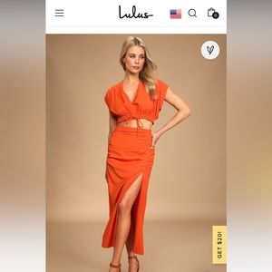 Play Tourist Orange Two-Piece Short Sleeve Midi Dress